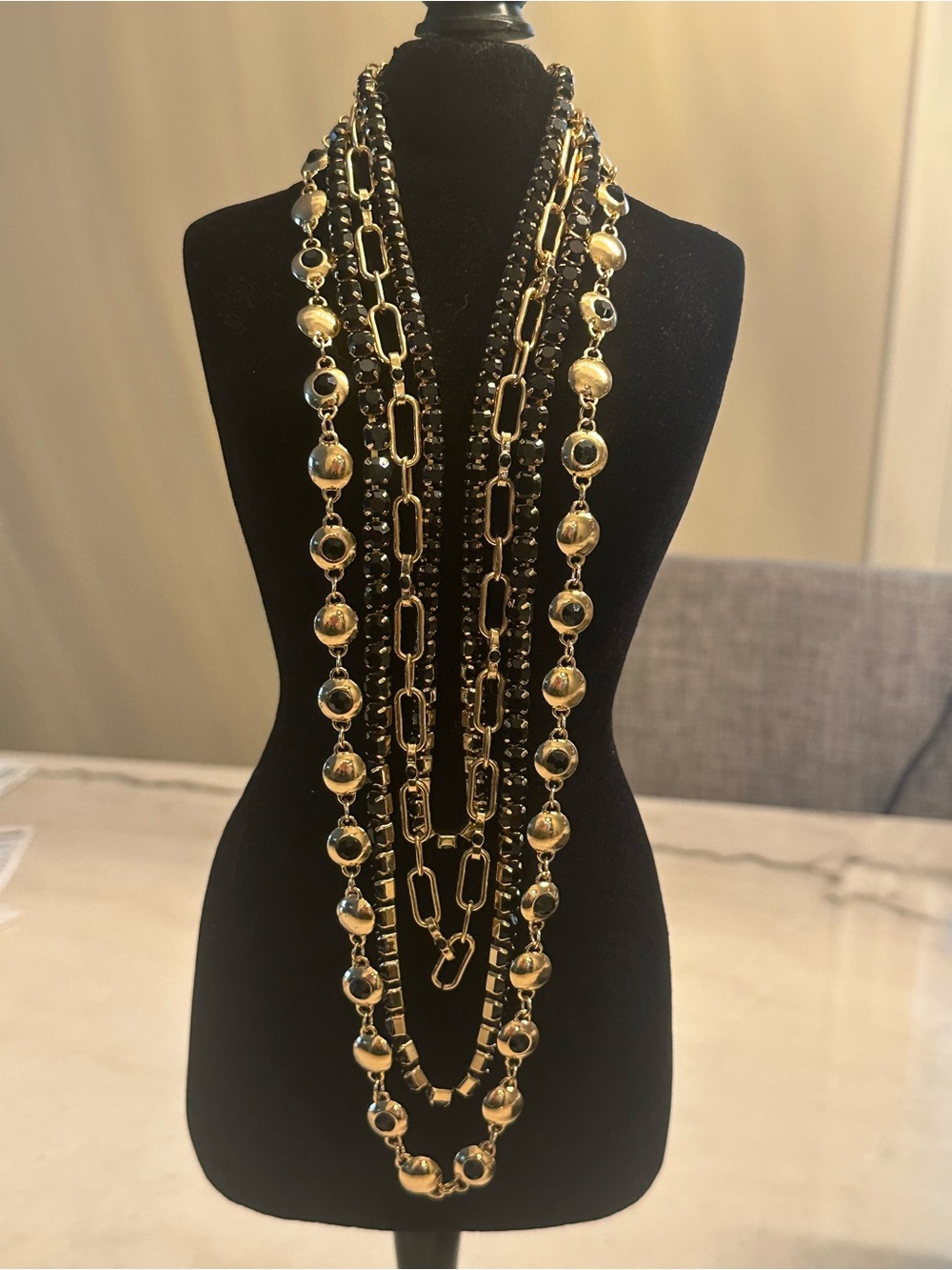 Guess Black & Gold Multi-Strand Layered Statement Necklace-NWT